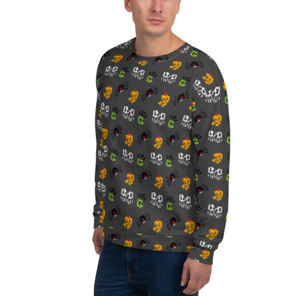 All-Over Print Recycled Unisex Sweatshirt – Featuring Ghosts, Spiders, Monsters, and Pumpkins - Image 3